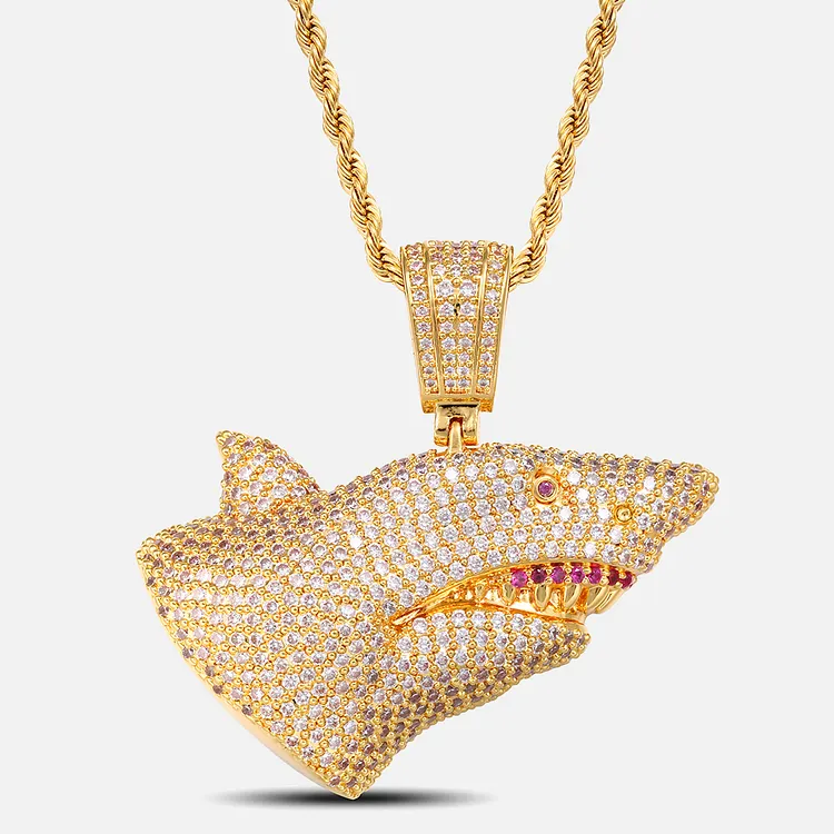 Iced Shark Head Pendants Hip Hop Bling Bling Necklaces For Men