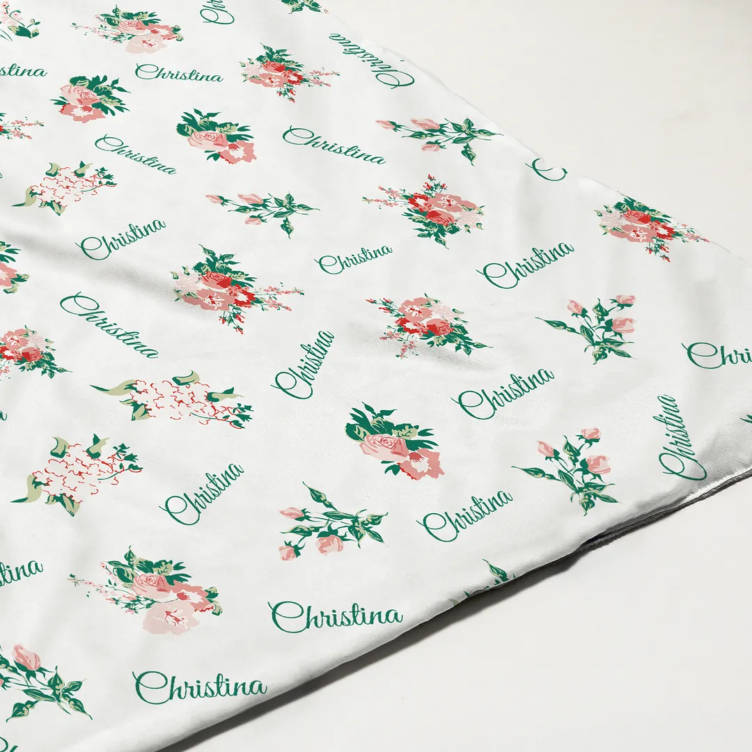 Personalized Beautiful Pink Flowers Baby Girl Name Blanket 