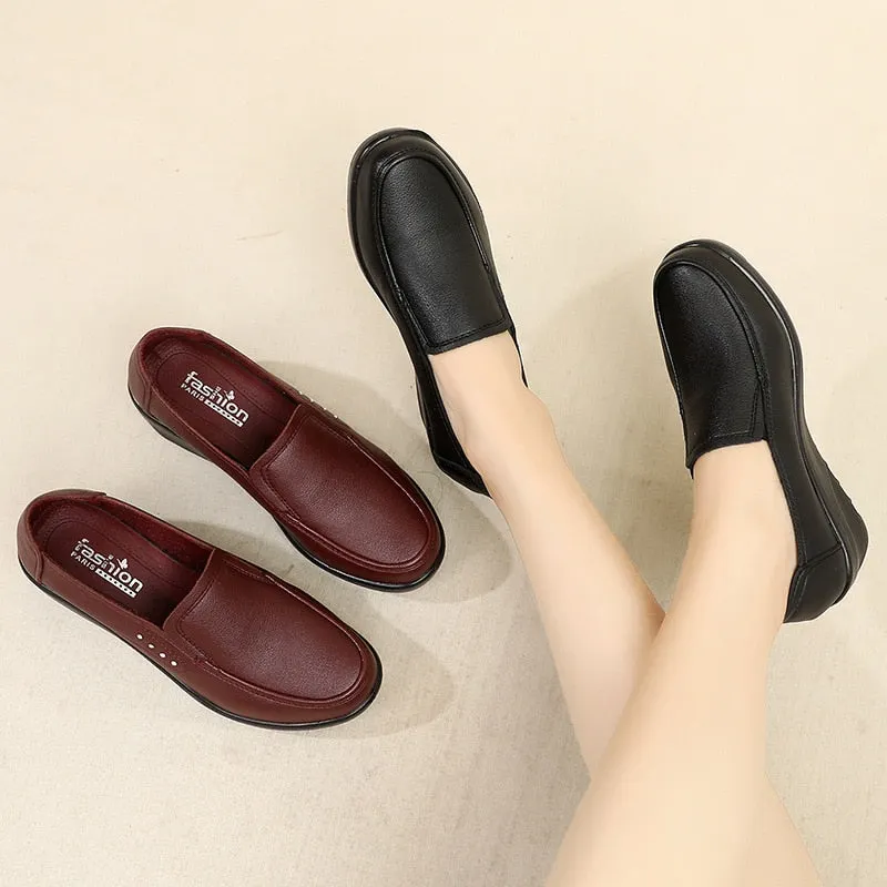 GKTINOO 2022 Spring Autumn New Women's Single Shoes Wedges Soft Sole Comfortable Large Size Mother's Leather High Heels Shoes