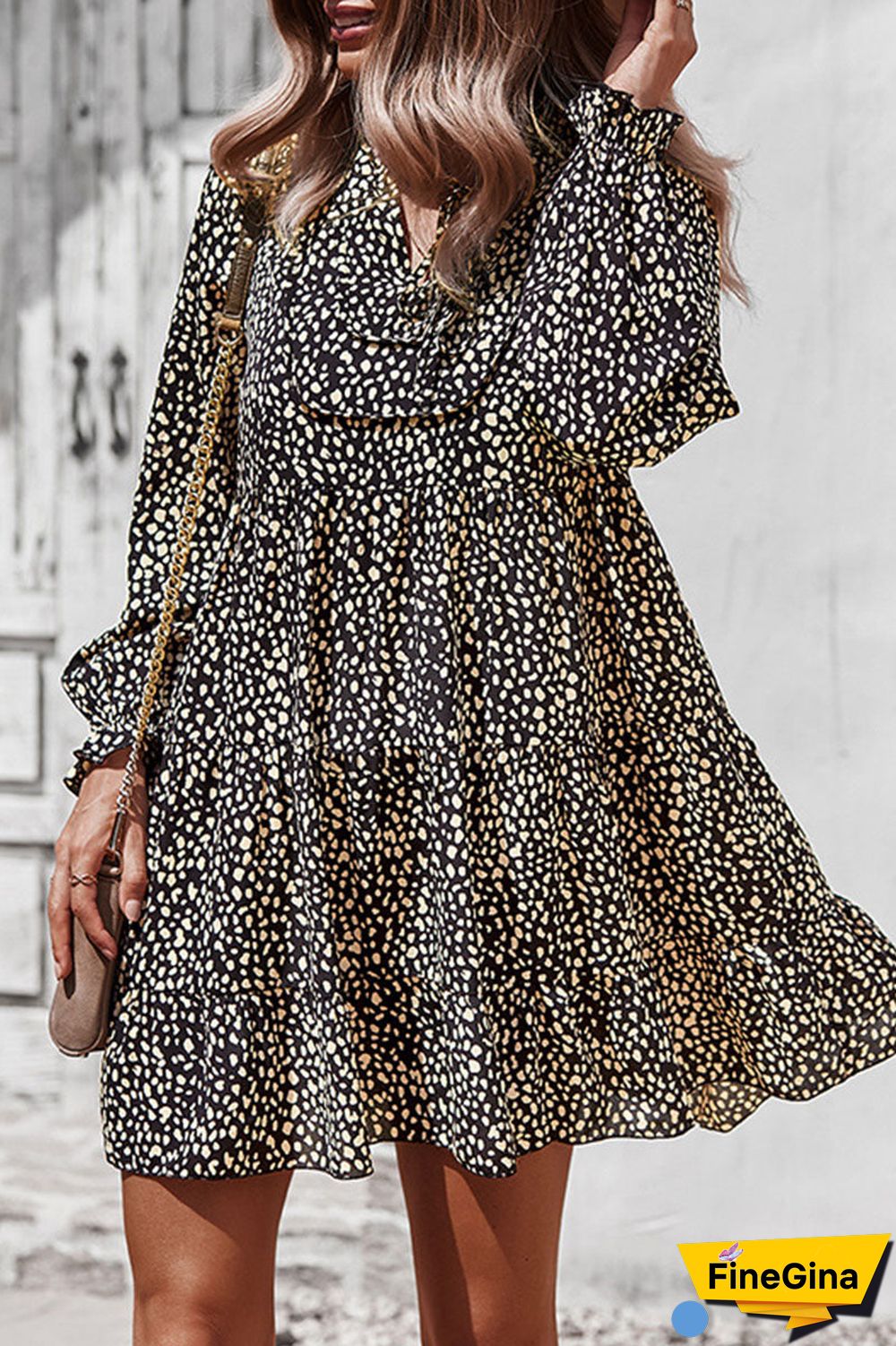 Fashion Street Print Split Joint V Neck A Line Dresses