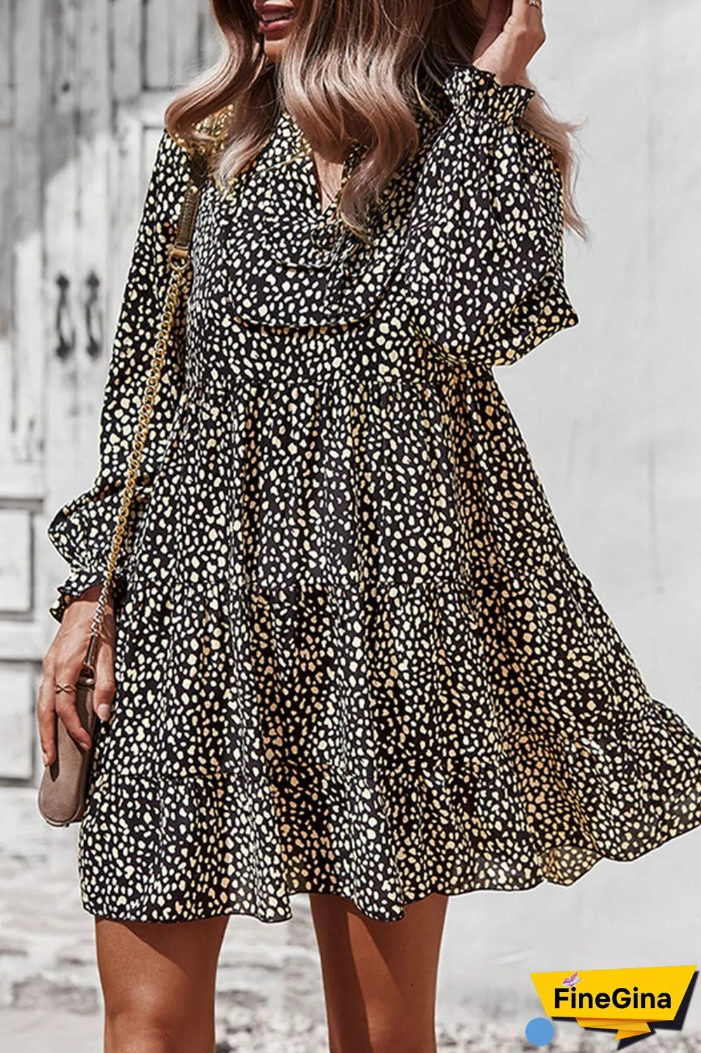 Fashion Street Print Split Joint V Neck A Line Dresses