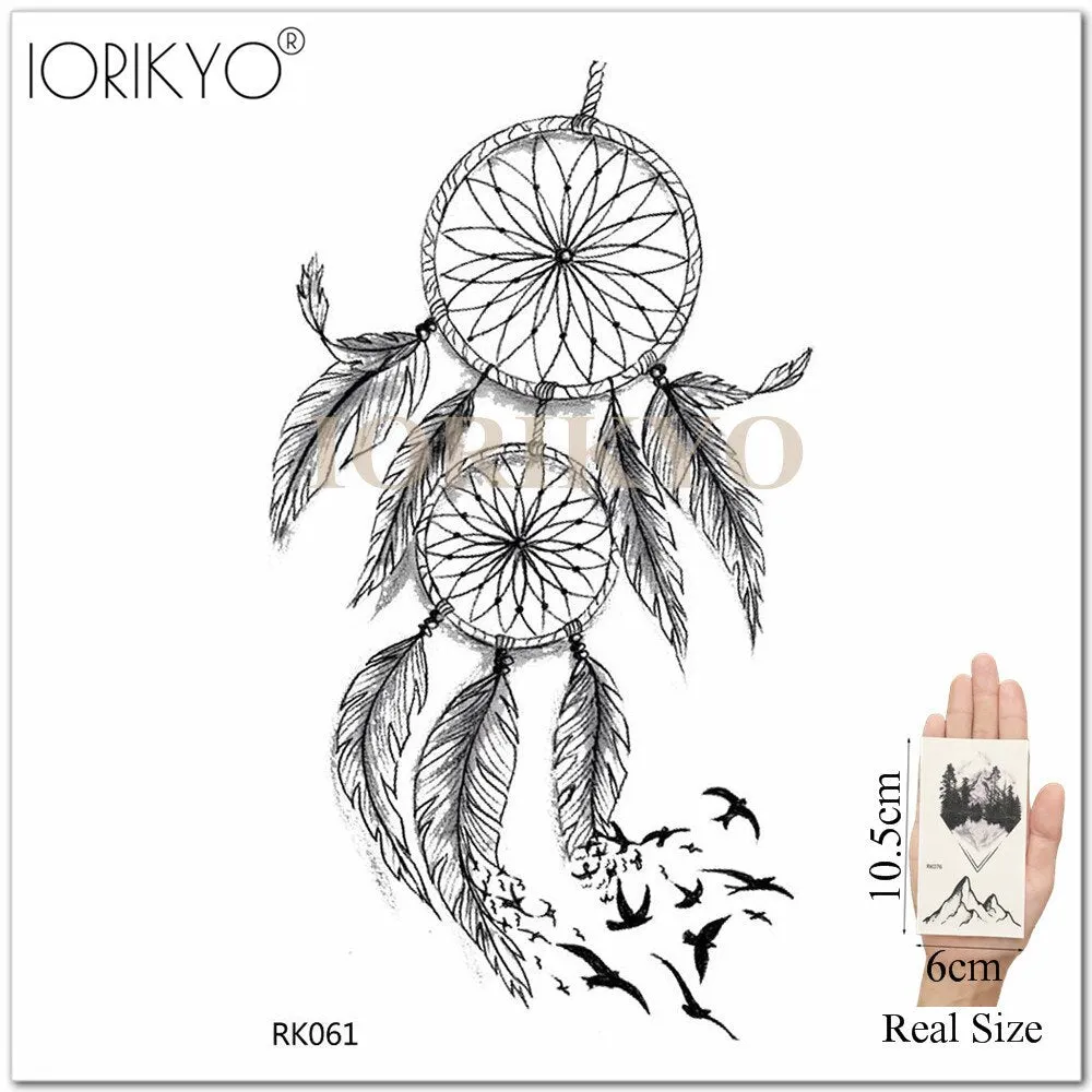 New Black Hummingbird Temporary Tattoo Stickers Women Arm Pencil Sketch Waterproof Tatoos Girls Forearm Birds Fake Tattoo Flower