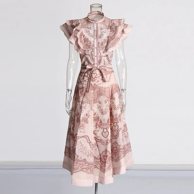 Brownm Fashion Printed Dress Women's Spring 2025 New Korean Casual High-Sleeve High-Rise Half-Senior Dress