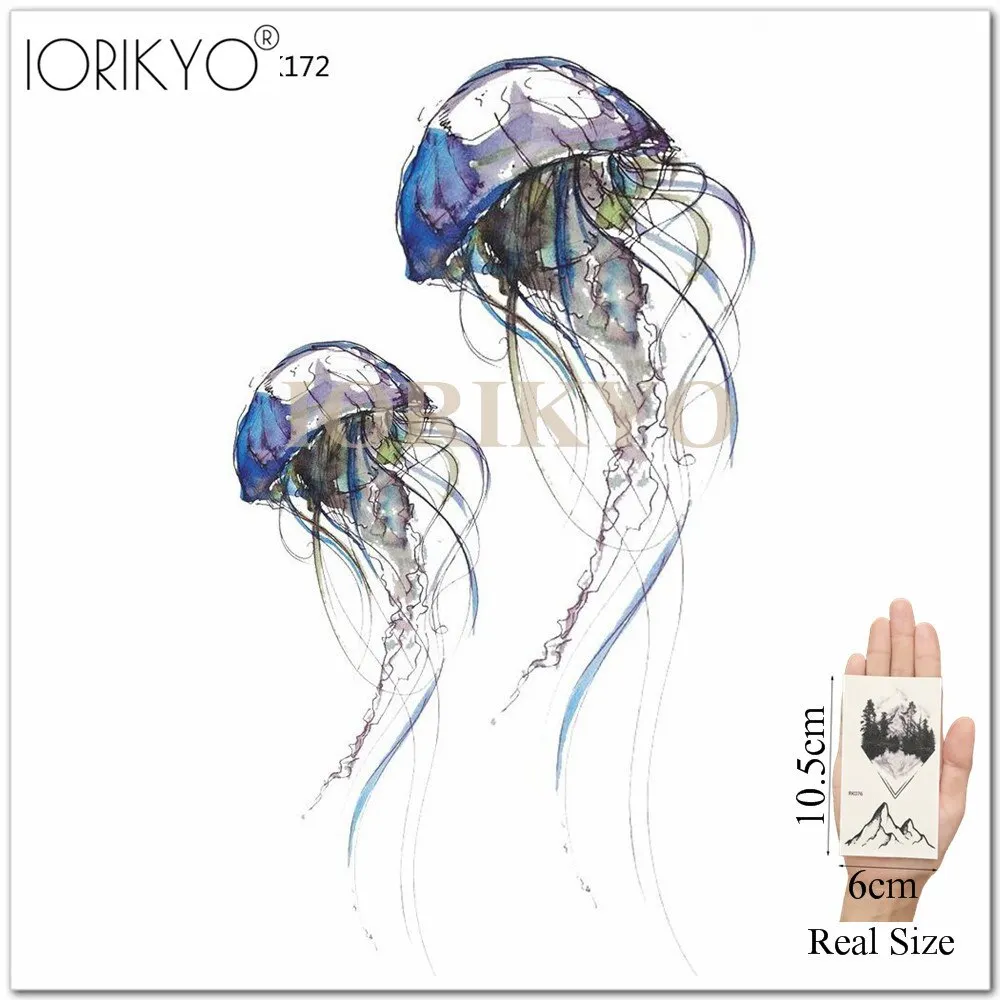 Cartoon Water Color Girls Tattoo Stickers Temporary Children Tattoo Women Stickers Ocean Jellyfish Beauty Flash Tatoos Cute