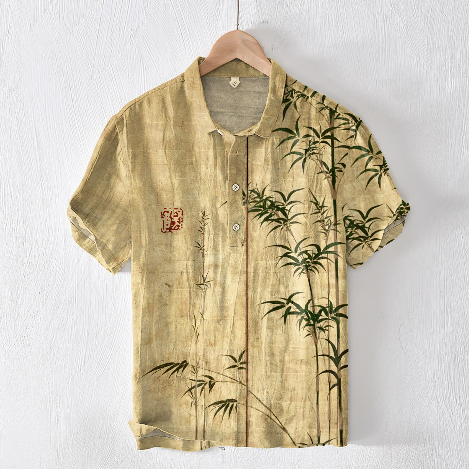 Bamboo Japanese Art Linen Blend Lapel Cozy Shirt  artssus