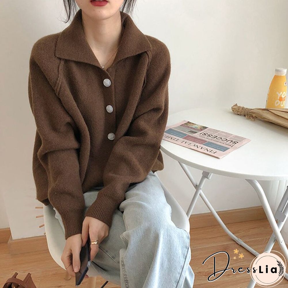 Cardigans for Women Korean Fashion Knitted Sweater Turn-down Collar Thick Sweaters Vintage Button-down Women Autumn Jacket