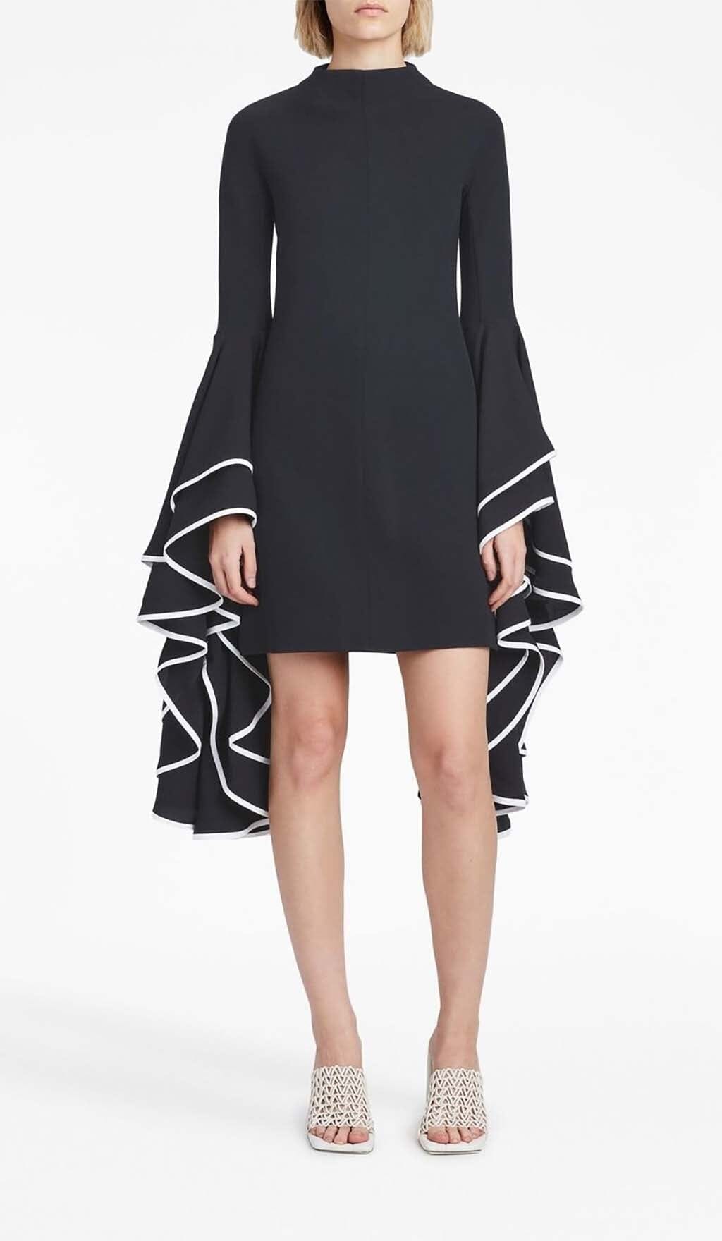 Ruffled Sleeve Mini Dress In Black Flowering Girl