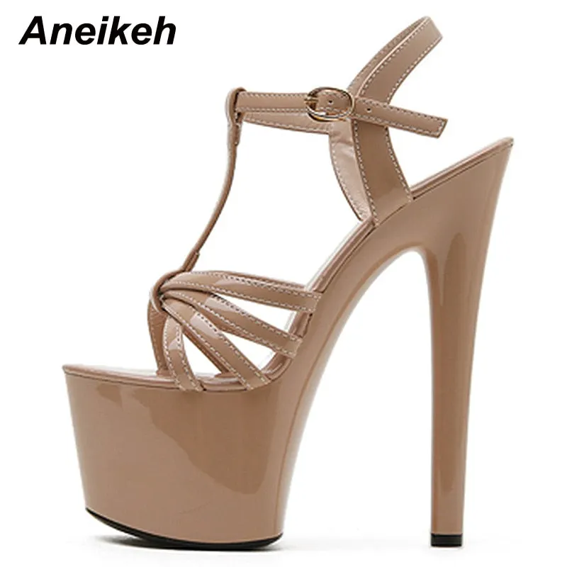 Aneikeh Platform Heigh Gladiator Women Sandals Summer Narrow Band T-Tied Shoes High Buckle Strap Thin Heels Sandalias Mujer 2022