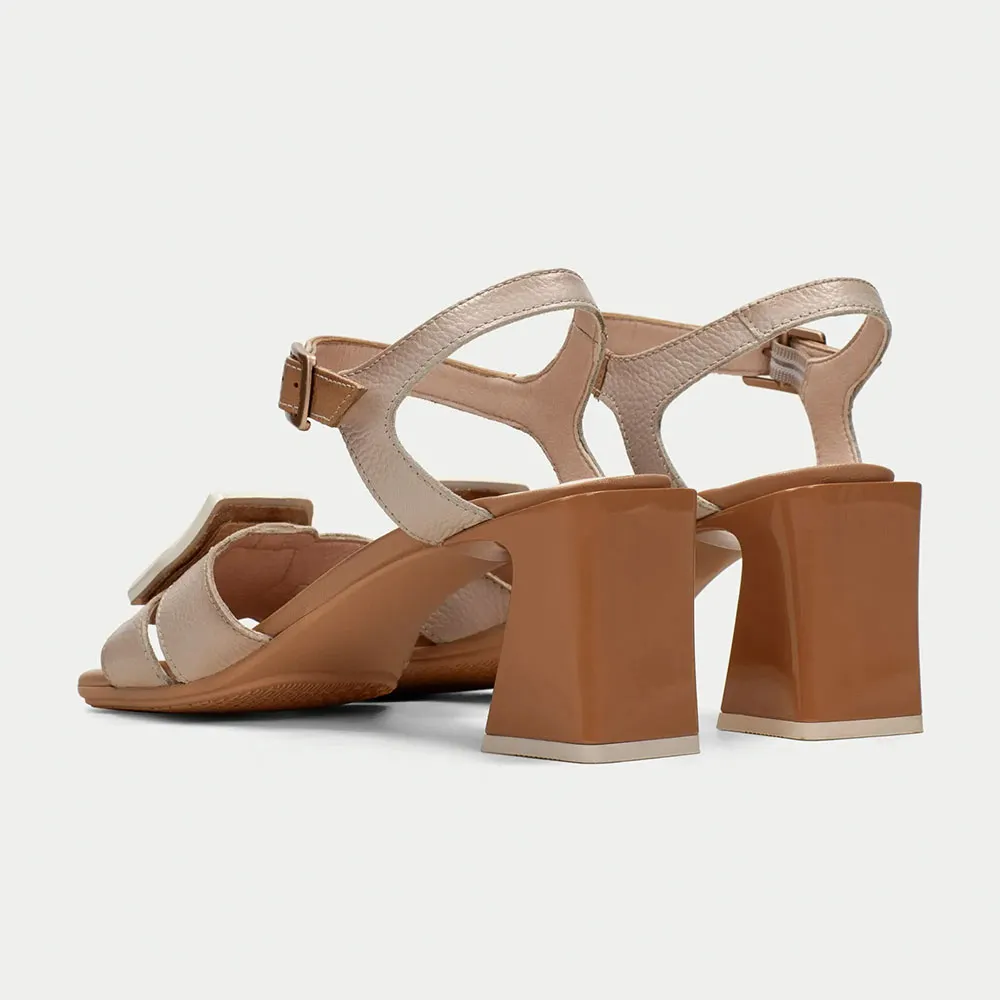 Brown & Beige Open Square Toe Ankle Strap Buckle Women's Sandals