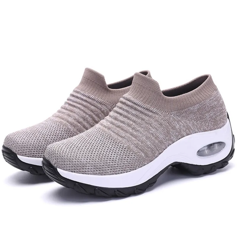 Women Sneakers Thick Bottom Wedge Shoes Women Platform Sports Shoes Elastic Fabric Sock Women Casual Shoes Red Tennis Female