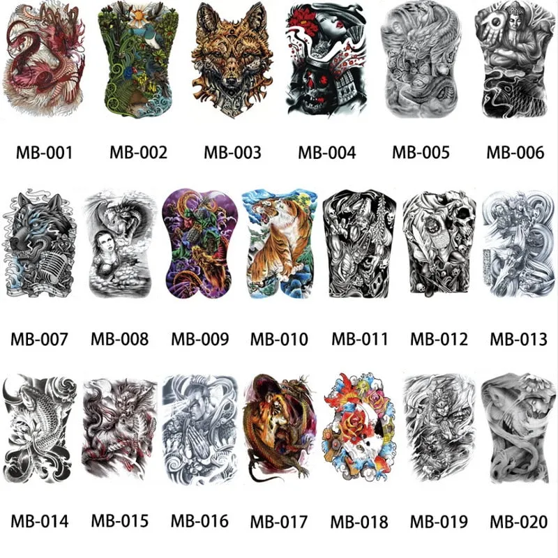 Big Large Full Back Chest Tattoo large tattoo stickers fish wolf Tiger Dragon waterproof temporary flash tattoos cool men women