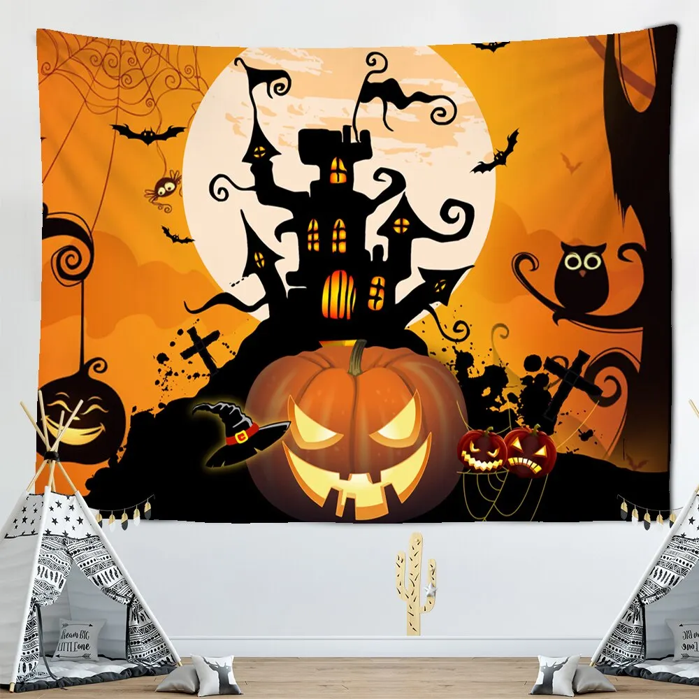 Scary Pumpkin Halloween Wall Hanging Tapestry Halloween Party Wall Cloth Tapestries Psychedelic Tapiz Witchcraft Tapestry