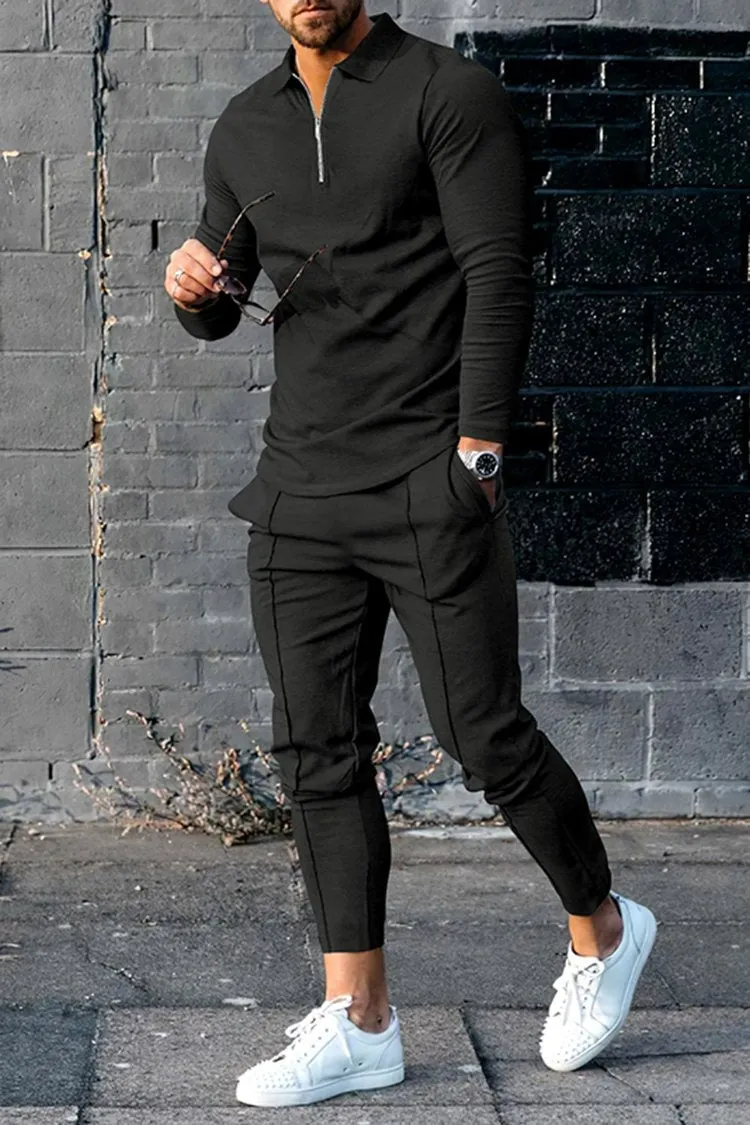 Men's Personalized Polo Shirt And Pants Two Piece Set