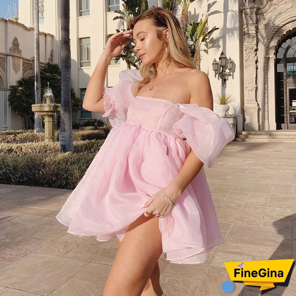 FUFUCAILLM Women's Mini Princess Dress Elegant Puff Sleeve Lace Party Court Prom Short Dresses Sexy Bandeau Backless Clubwear