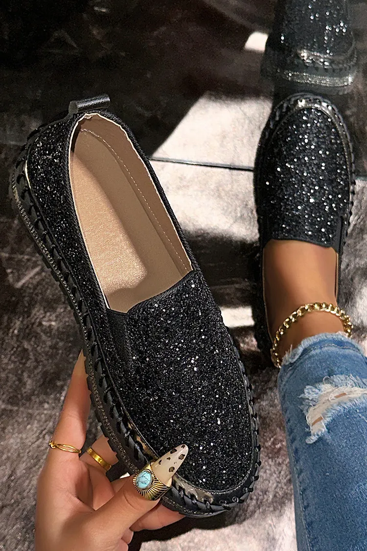 Solid Color Slip On Glitter Platform Casual Shoes 2024 - Xpluswear