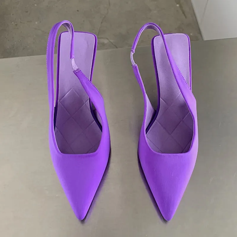 Size 35-41 Purple Thin High Heels Pumps Fashion Pointed Toe Slip-On Ankle Strap Stiletto Slingbacks Sandals Women Dress Shoes