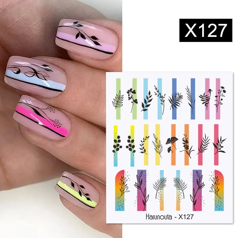 Harunouta Marble Blooming 3D Nail Sticker Decals Flower Leaves Transfer Water Sliders Abstract Geometric Lines Nail Watermark