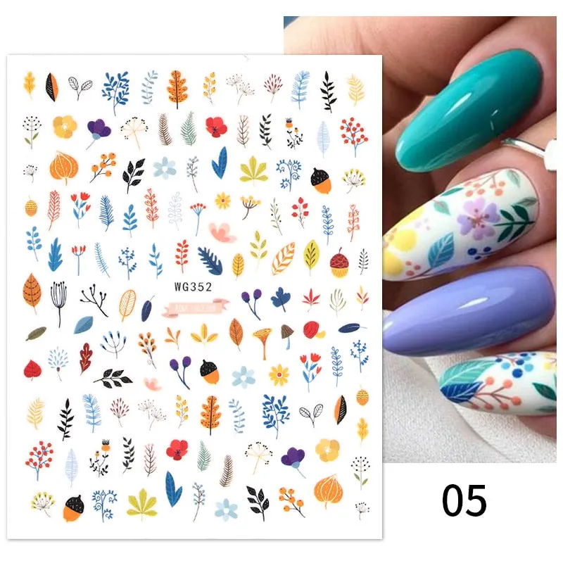 1PC Fall Leaf Flowers Line 3D Nail Sticker Mape Leaves Waves Pattern Decals Slider DIY Nail Art Decoration Wraps For Manicures-Nail Inspo