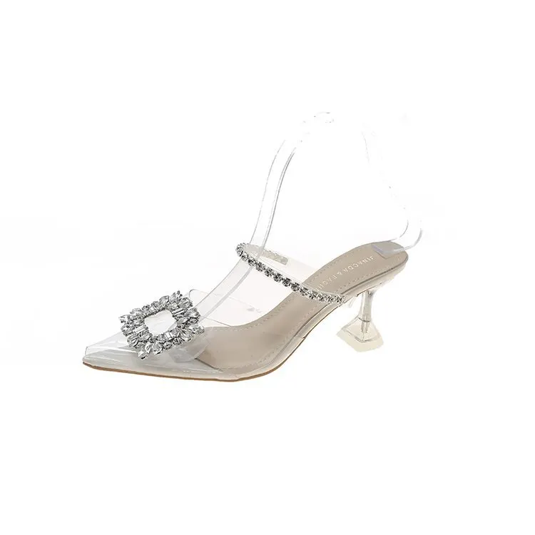 Churchf Churchf Summer New Style Pointed High Heel Fashion Wear Slippers Korean Version Of Rhinestone Pearl With Thin Heel Sandals