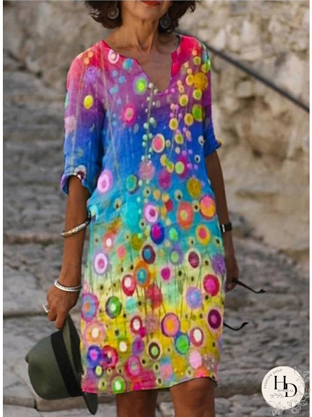 Casual Dress Ethnic Dress Shift Dress Midi Dress Leopard Black White Half Sleeve Floral Print Summer Spring V Neck Basic Daily Vacation Weekend S M L XL XXL 3XL for Women