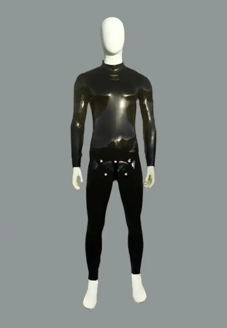 Men Latex Catsuits Men's Studded Latex Catsuit with 6-Stud Cod Piece