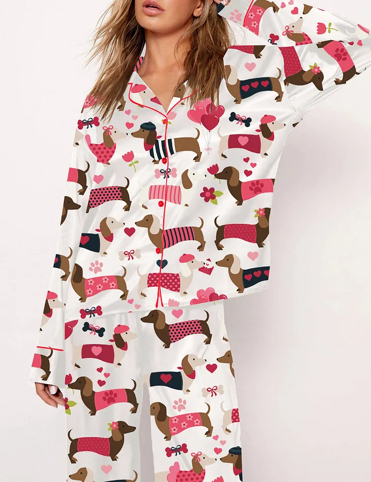 Women's Valentine Dachshund Dog Pajama Set