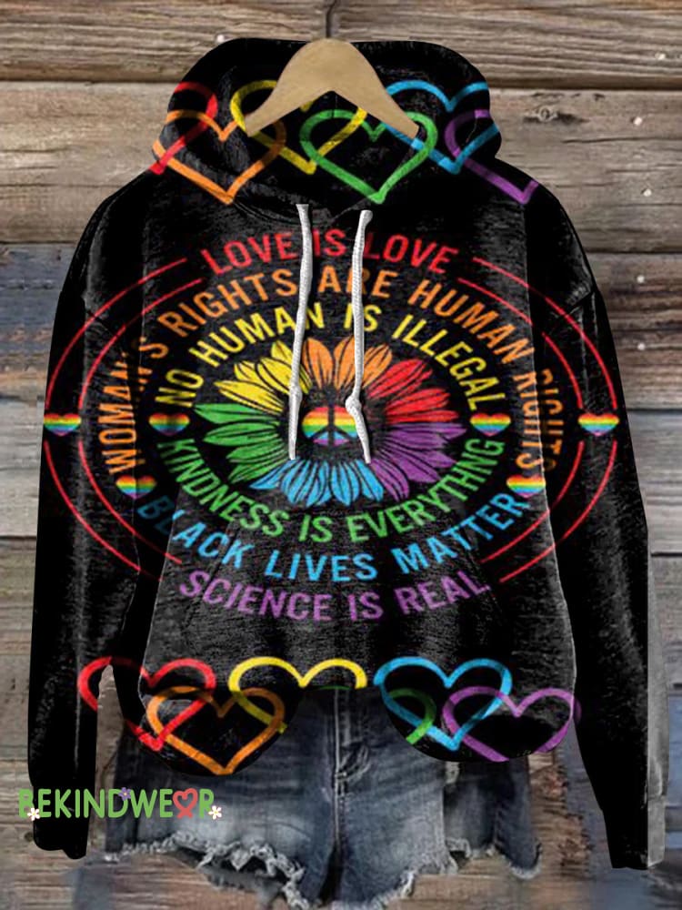 Kindness Is Everything Rainbow Print Leisure Hoodie Multicolor / S