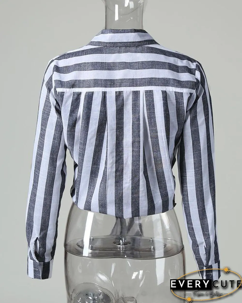 Striped Knotted Detail Pocket Blouse P15572