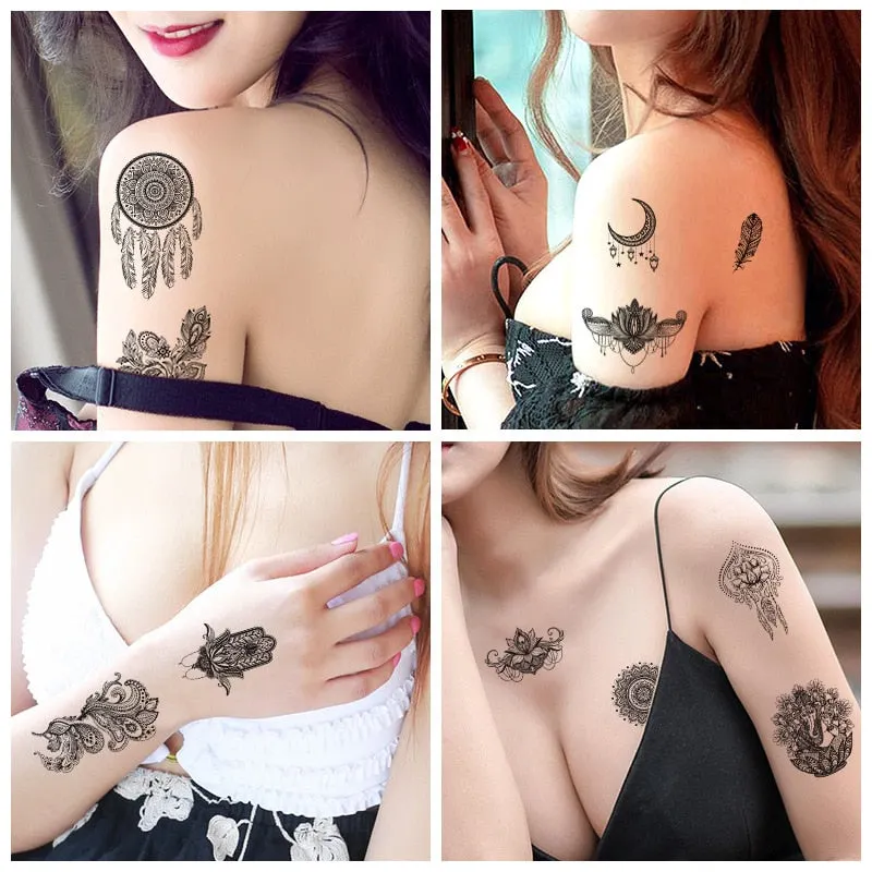 9 Kinds Mandala Totems Tattoo Waterproof Temporary Body Art Stickers Black Color Disposable Makeup Concealer Sticker Convenient