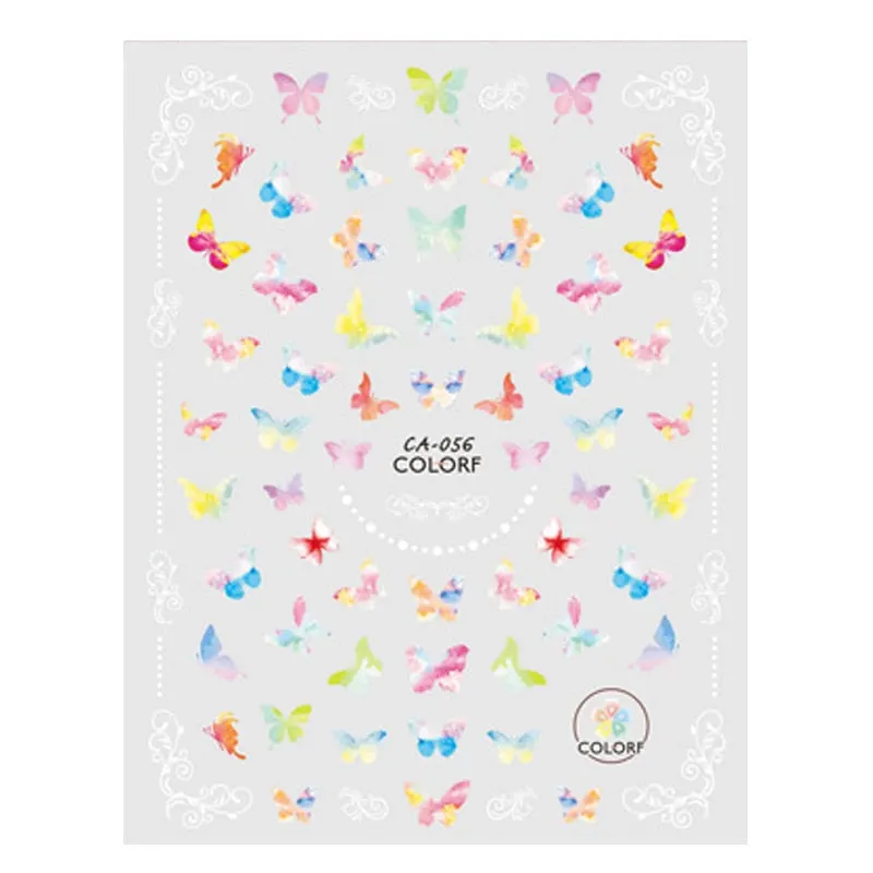1pc Holographic Blue Nail Stickers Pink Colorful Butterfly Art Sticker With Adhesive DIY Extension Flowers Rose Nail Decoration-Nail Inspo