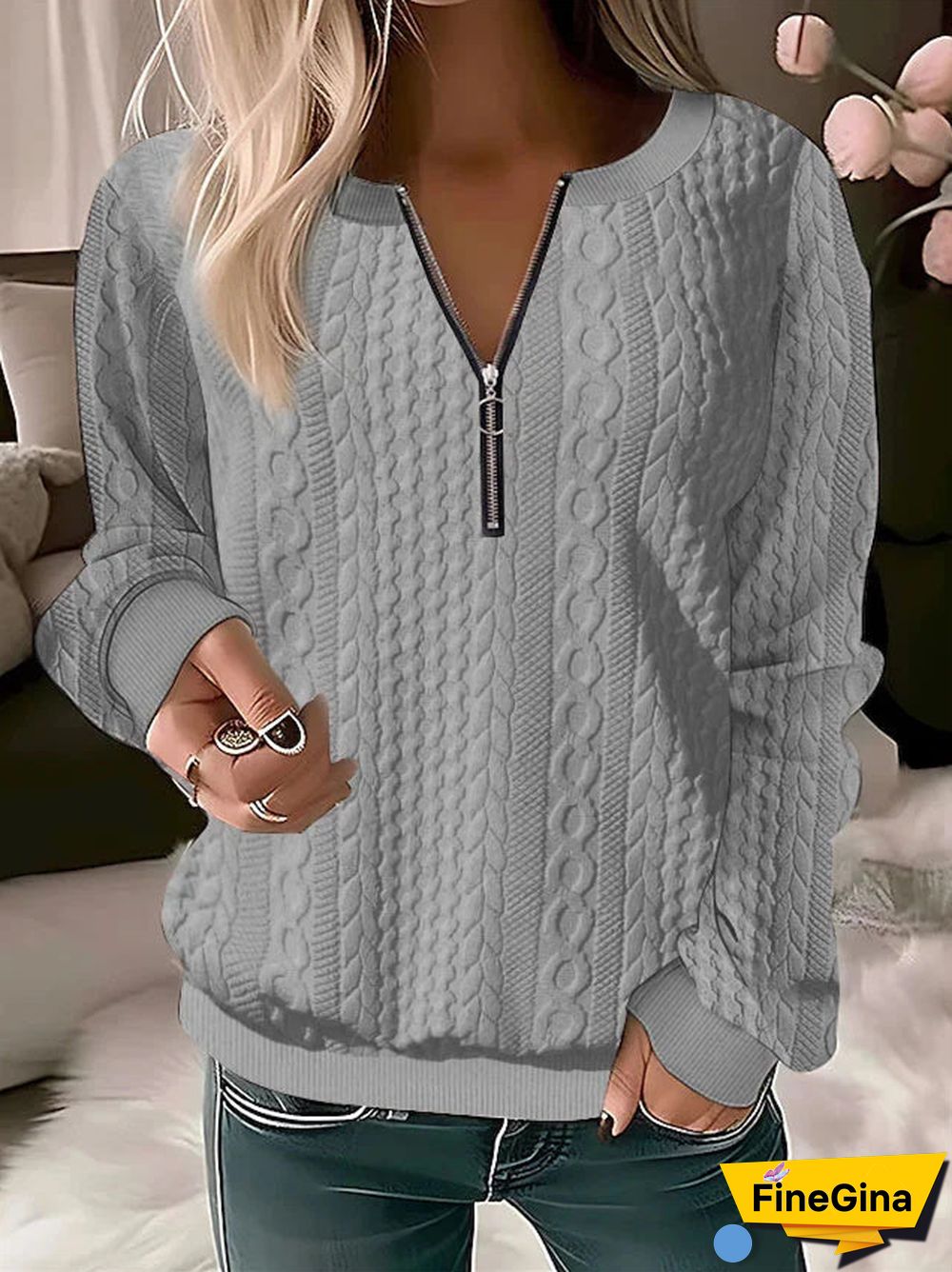 Women's Solid Color V-neck Long Sleeve Top