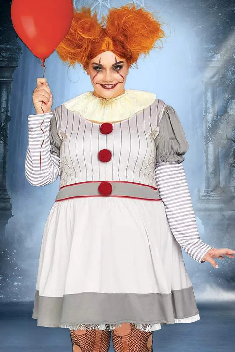 Xpluswear Plus Size Halloween Costumes Creepy Clown Mini Dresses (Ships 24h) 2024 - Xpluswear