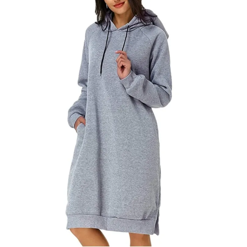 CUHAKCI Sweatshirt Dress Women Hoodies Pocket Ladies Long Sleeve Autumn Hooded Pullover Oversized Sweatshirt Loose Casual Dress