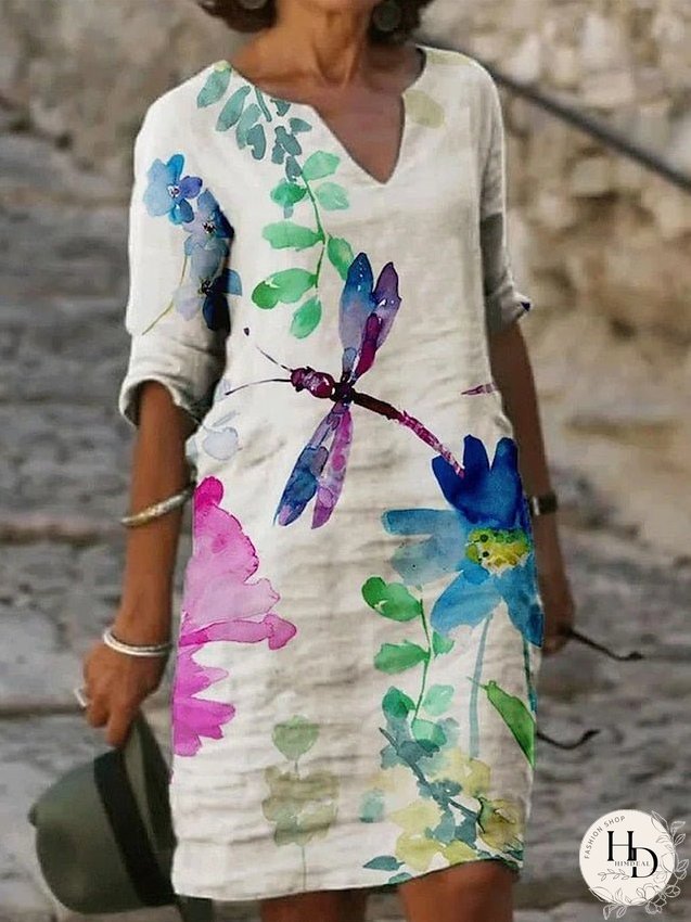 Casual Dress Ethnic Dress Shift Dress Midi Dress Leopard Black White Half Sleeve Floral Print Summer Spring V Neck Basic Daily Vacation Weekend S M L XL XXL 3XL for Women