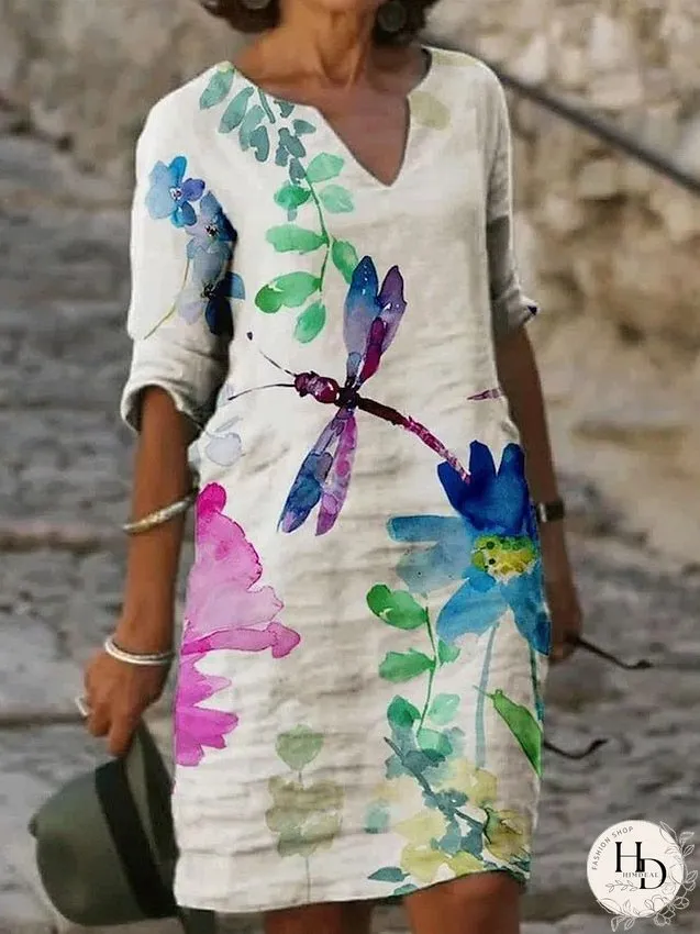 Casual Dress Ethnic Dress Shift Dress Midi Dress Leopard Black White Half Sleeve Floral Print Summer Spring V Neck Basic Daily Vacation Weekend S M L XL XXL 3XL for Women