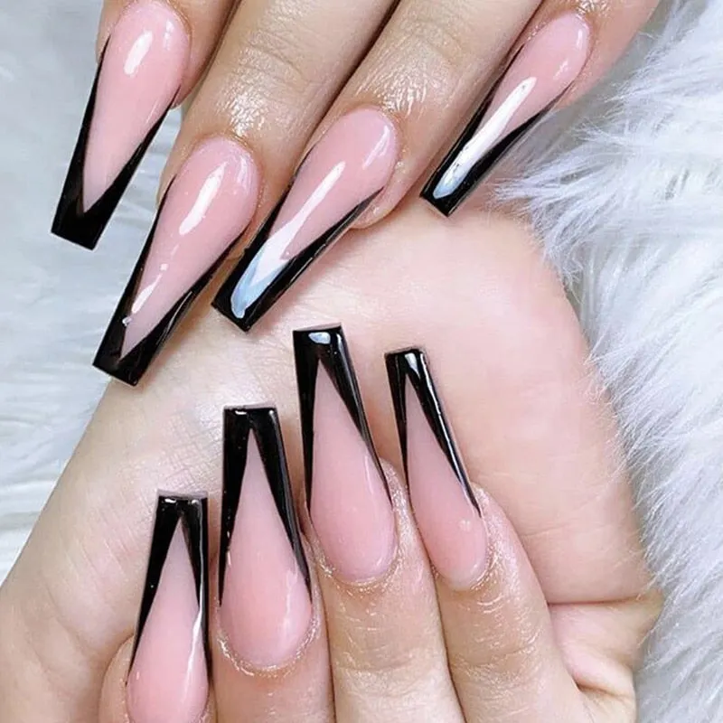 24pcs/set Press on Nail Tips Acrylic 10 Sizes Flower Design Fake Nails Art Full Cover French False Nail Art Tips Artifical Nails-Nail Inspo