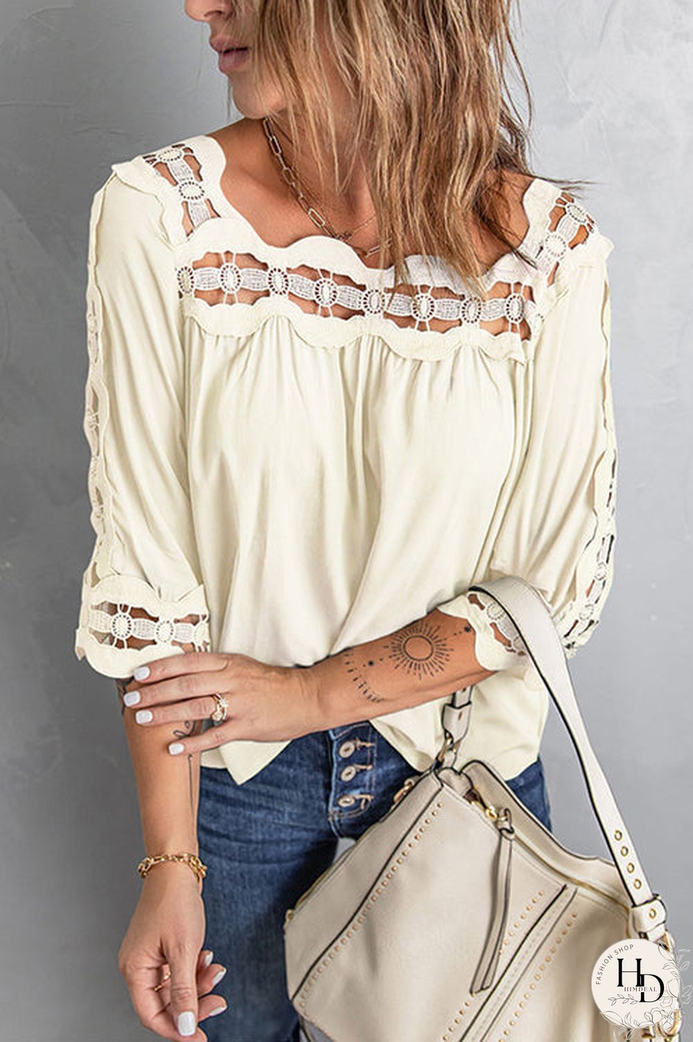Crochet Trim Hollow Blouse