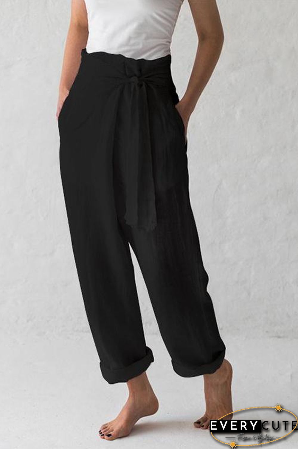 Side Knot Pockets Loose Pants