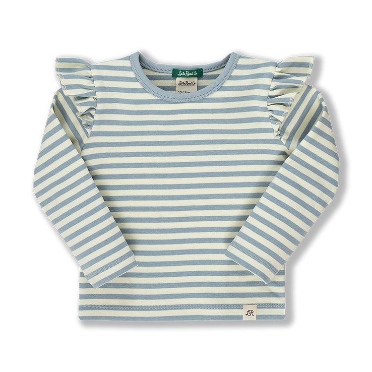 Cloud Blue Classic Stripe Long Sleeve Flutter Top