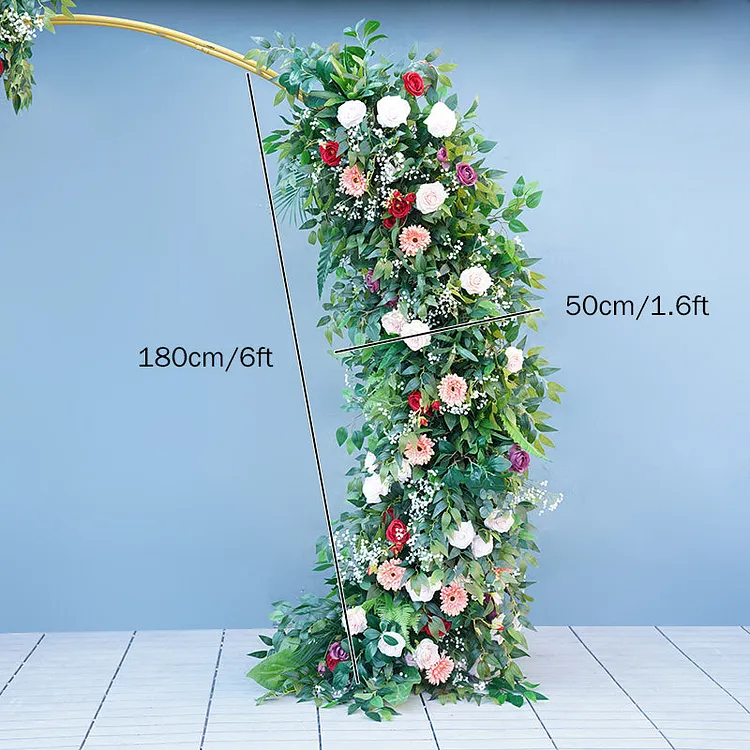 A7837 Pink White Rose Daisy Green Willow Leaf Flower Row Runner Decor Wedding Arch