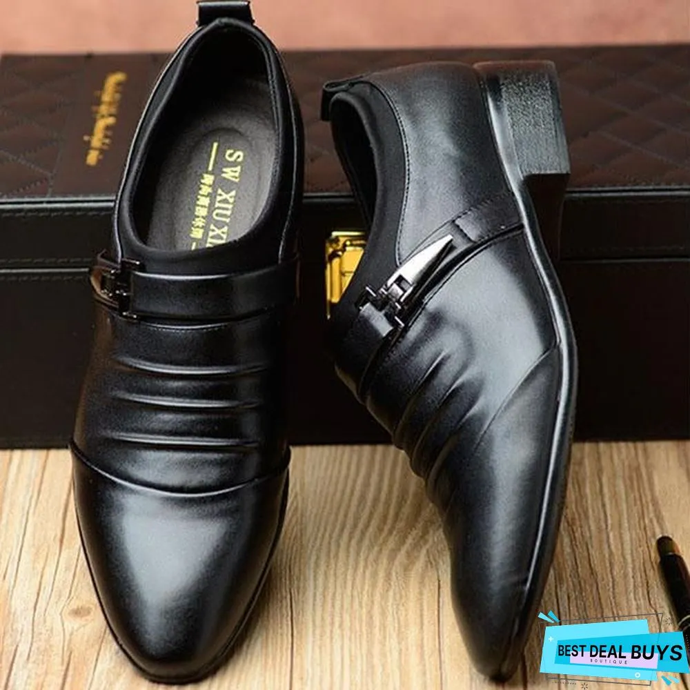 Men Pu Leather Pointed Toe Flat Slip-On Business Wedding Oxfords Shoes