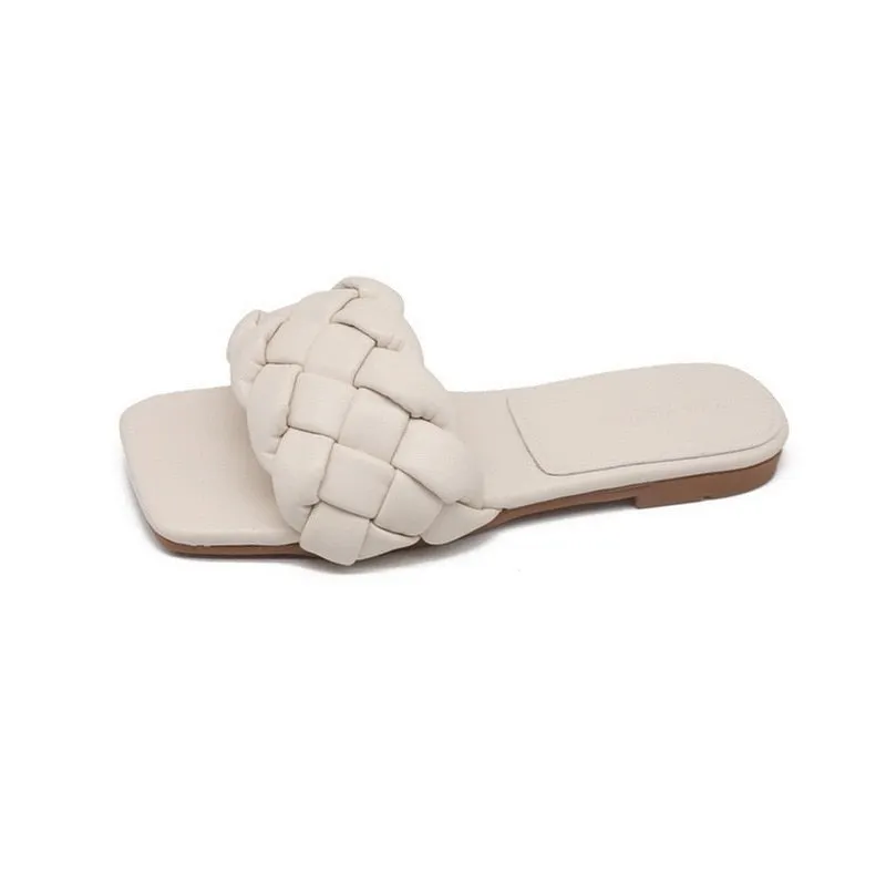 2021 Slippers Women summer Ladies Retro Narrow Band Sandals Open Toe Shoes Ladies Outdoor Flat Slides Beach Square Toe Slippers