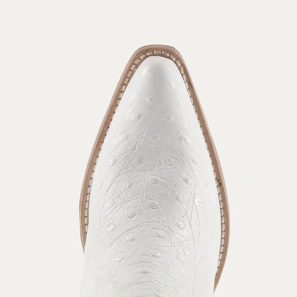White Snip Toe Chunky Heel Embroidered Pull On Cowgirl Boots