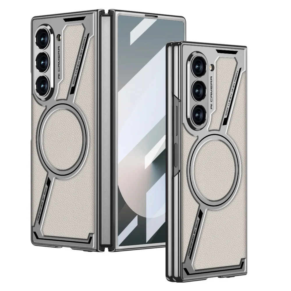 Suitable for Samsung zfold6 electroplated mobile phone case magnetic leather protective cover