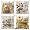 Easter Bunny Eggs Throw Pillow Covers 18x18 Inch He Is Risen Bunny Floral Eggs Farmhouse Easter Cushion Covers for Sofa Couch Bed Livingroom