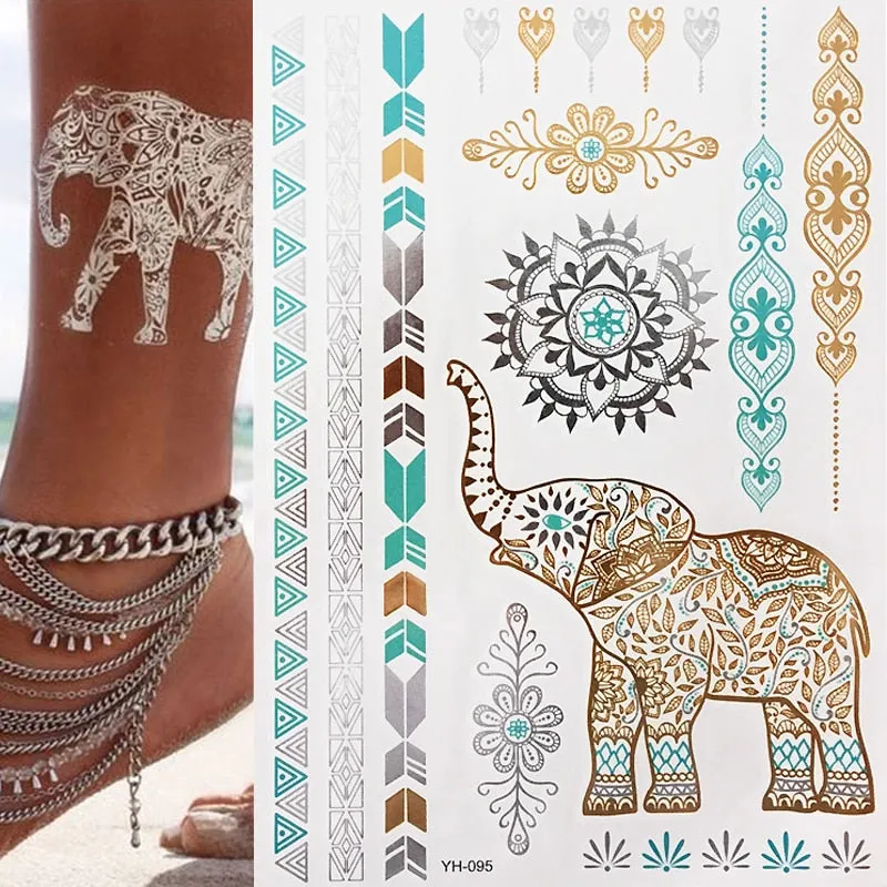 Temporary Tattoos Gold Silver Metallic Tattoo Arm Body Tattoo Cool Bracelet Style Girl DIY Golden Flash Tattoos