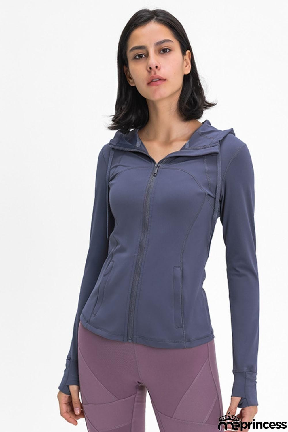 Zip Up Drawstring Detail Hooded Sports Jacket