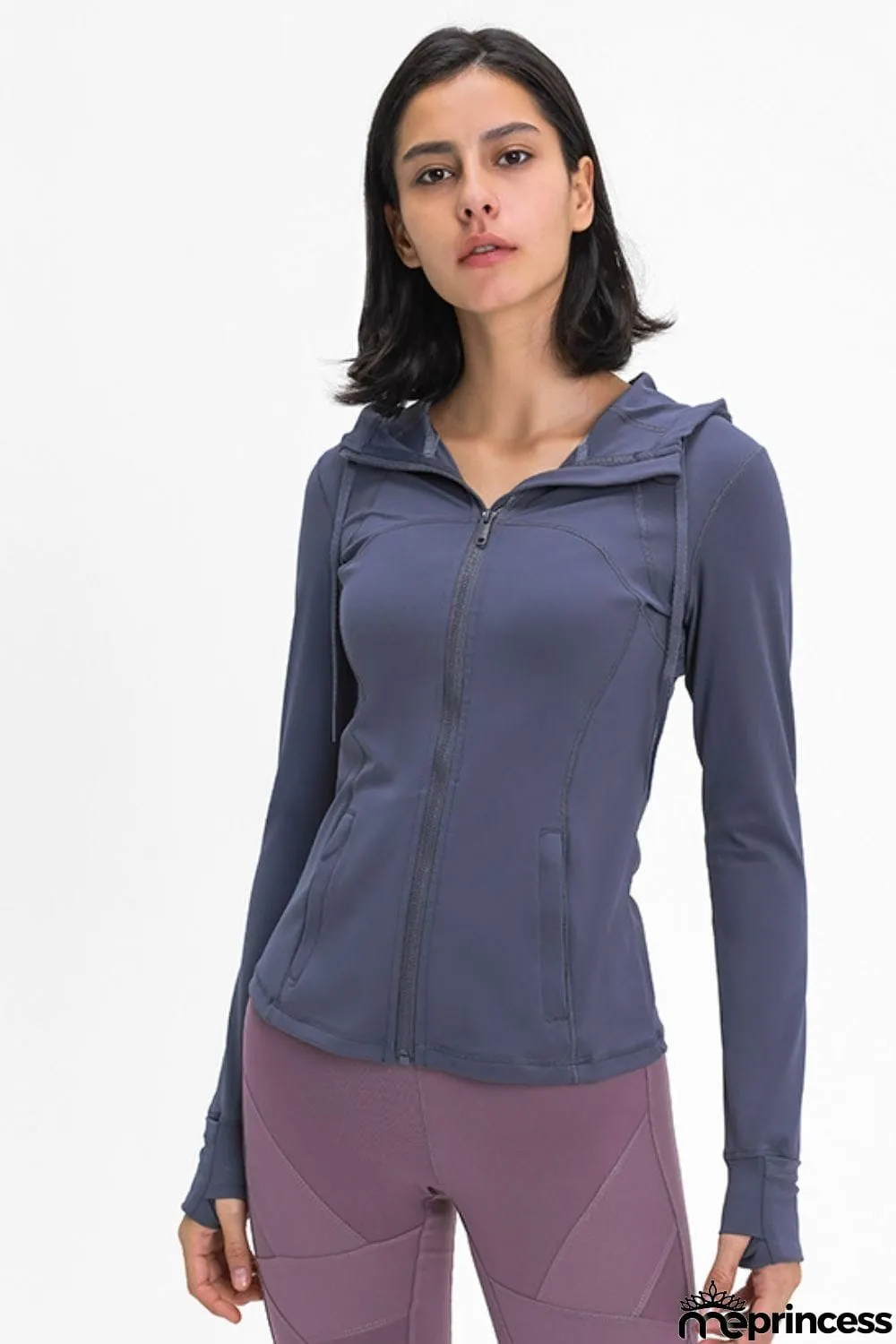 Zip Up Drawstring Detail Hooded Sports Jacket