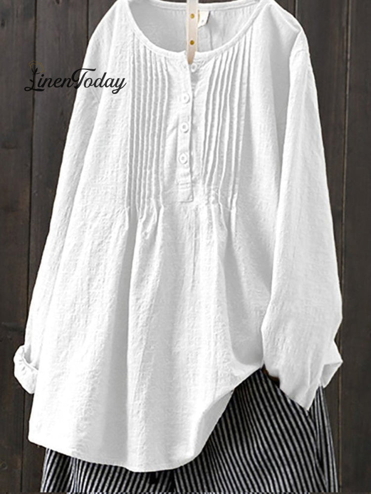 Women&rsquo;s Retro Cotton And Linen Casual Shirt White / M