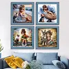 4 PCS Girl - Full Embroidery 2 Strands 14CT Stamped Cross Stitch - 40*40CM